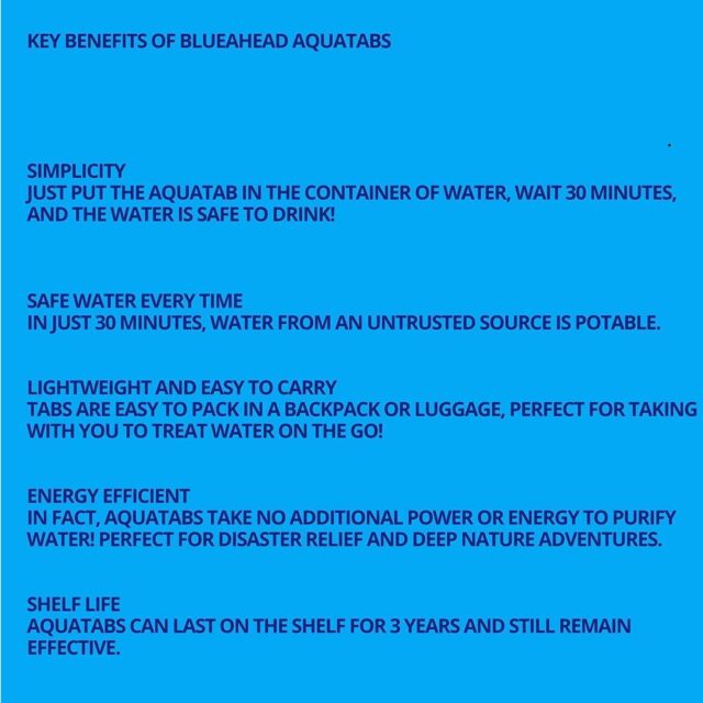 Image showcasing benefits of water purification tablets.