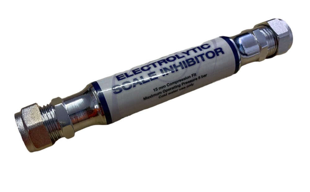 Electrolytic limescale inhibitor boiler filter with 15mm compression fit.