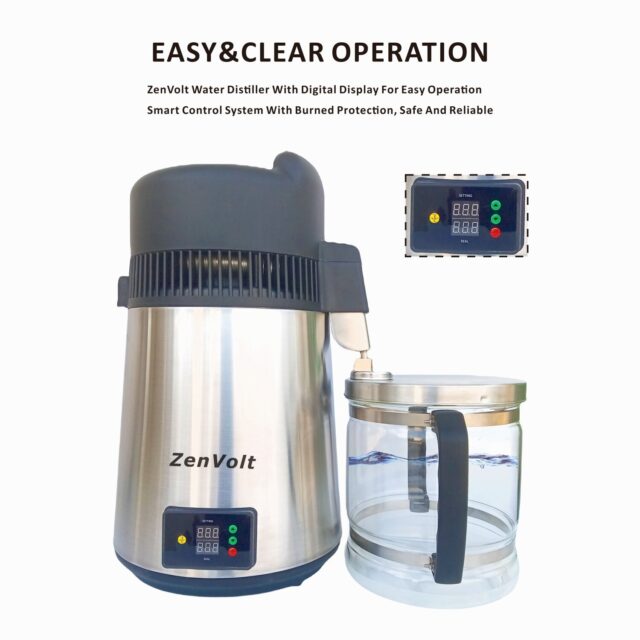 ZenVolt 304 stainless steel water distiller with digital display