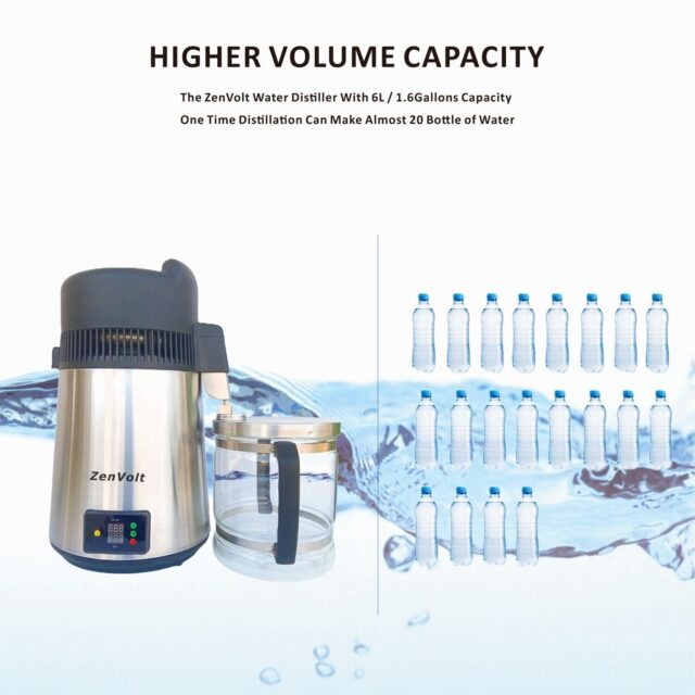 ZenVolt 304 stainless steel water distiller with glass container