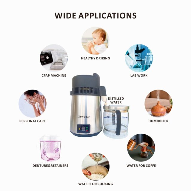 ZenVolt 304 stainless steel water distiller with various applications