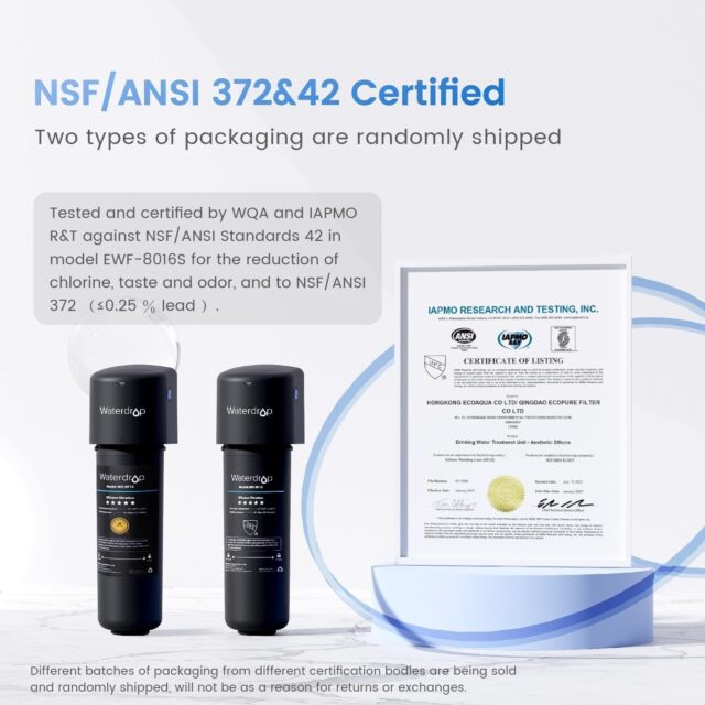 Premium Waterdrop 10UA Under Sink Filter System with certification documents