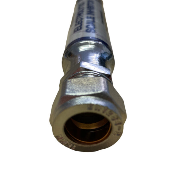 Close-up of a 15mm boiler filter with a metallic finish
