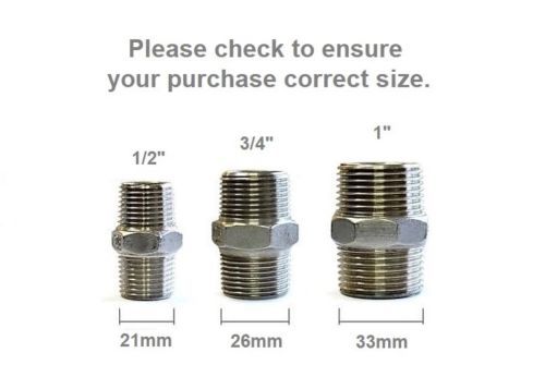 Size chart for 1/2", 3/4", and 1" brass fittings.