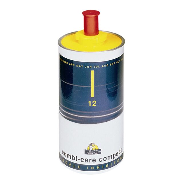 Combicare hard water scale inhibitor product with yellow cap