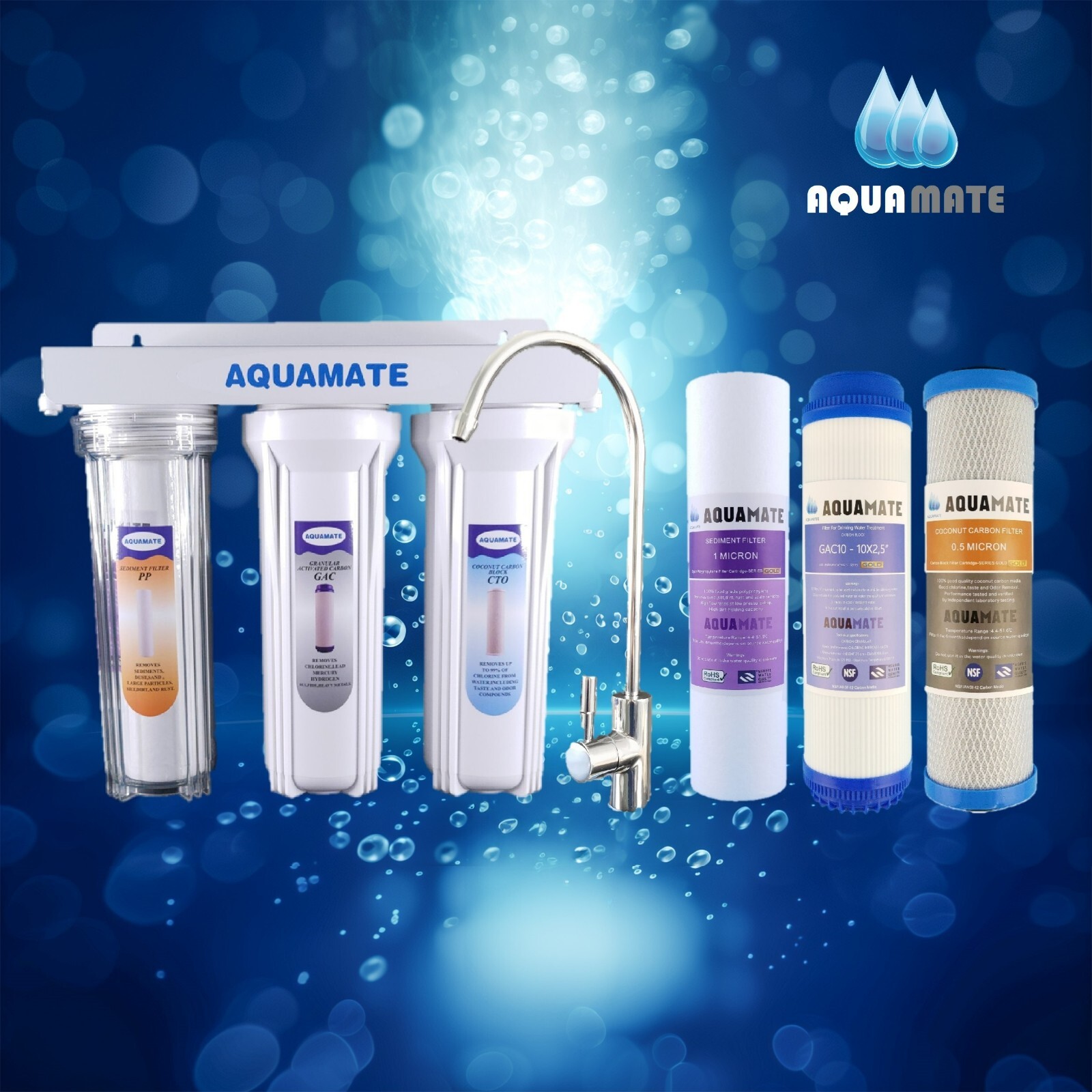 Premium 3-Stage Under Sink Water Filter System w/ NSF Certified Faucet