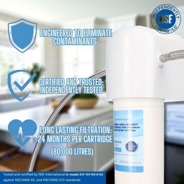 Premium undersink water filter system with NSF certification.