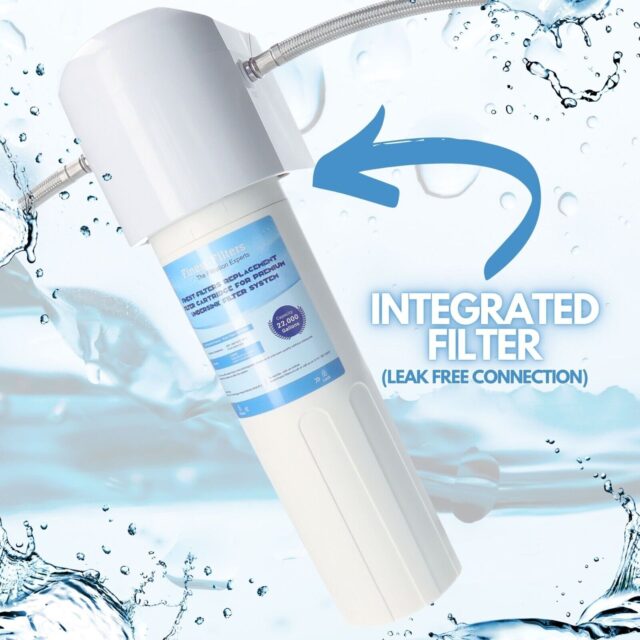 Undersink water filter system with integrated filter and leak-free connection.