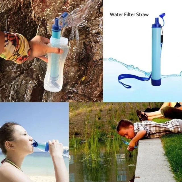 Portable water filter straw for camping and hiking