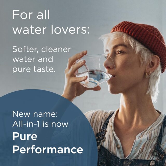 Person drinking water from a glass with BRITA branding