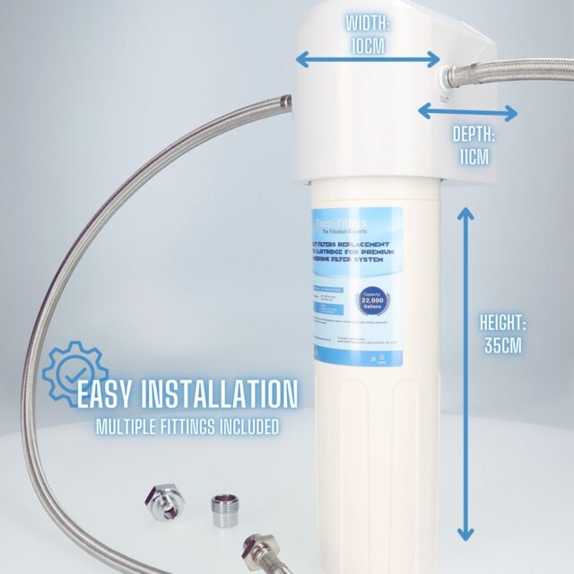 Undersink water filter system with installation fittings