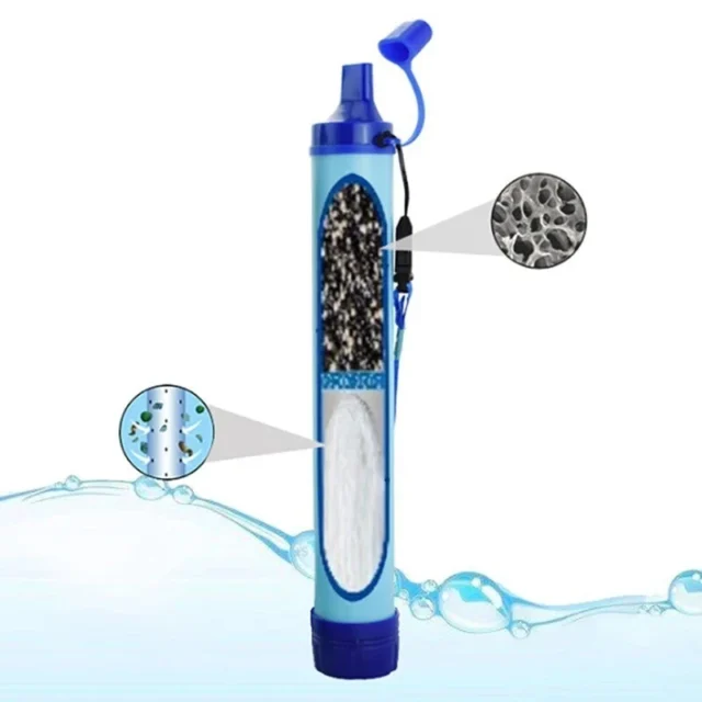 Portable water filter straw with purification details.