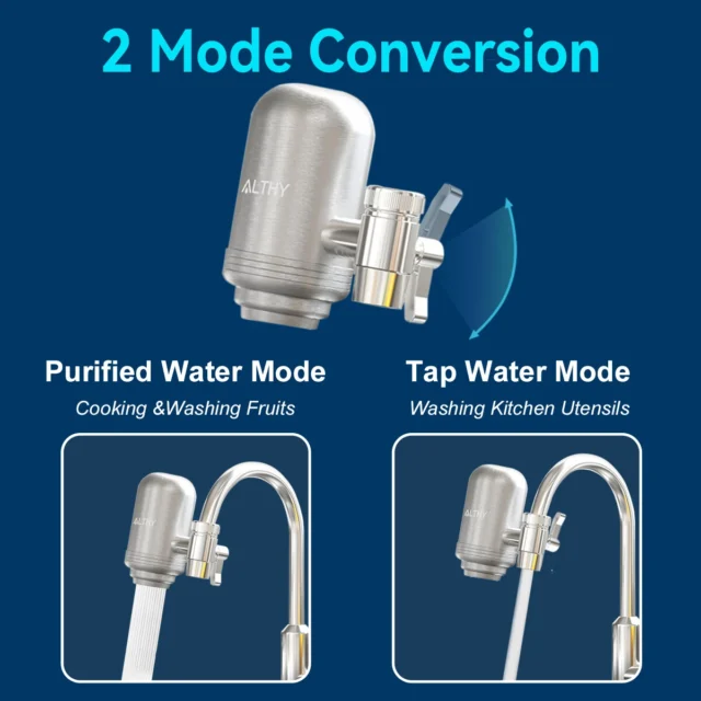 Stainless faucet water filter with two mode conversion options