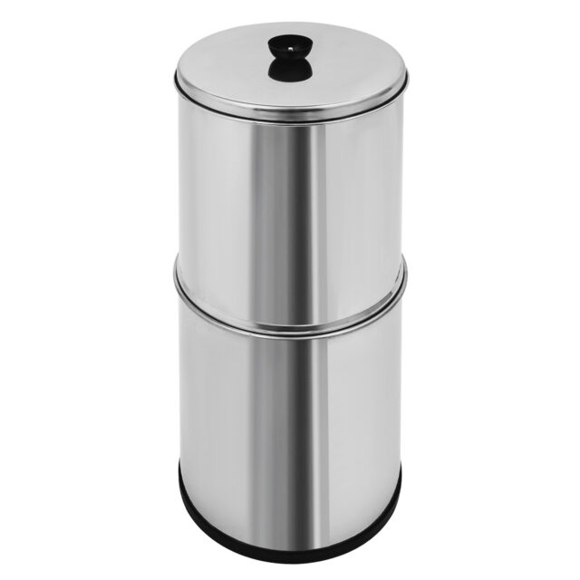 Stainless steel gravity-fed water filter system with lid