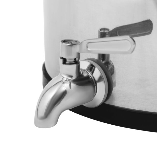 Close-up of the faucet on a gravity-fed water filter system